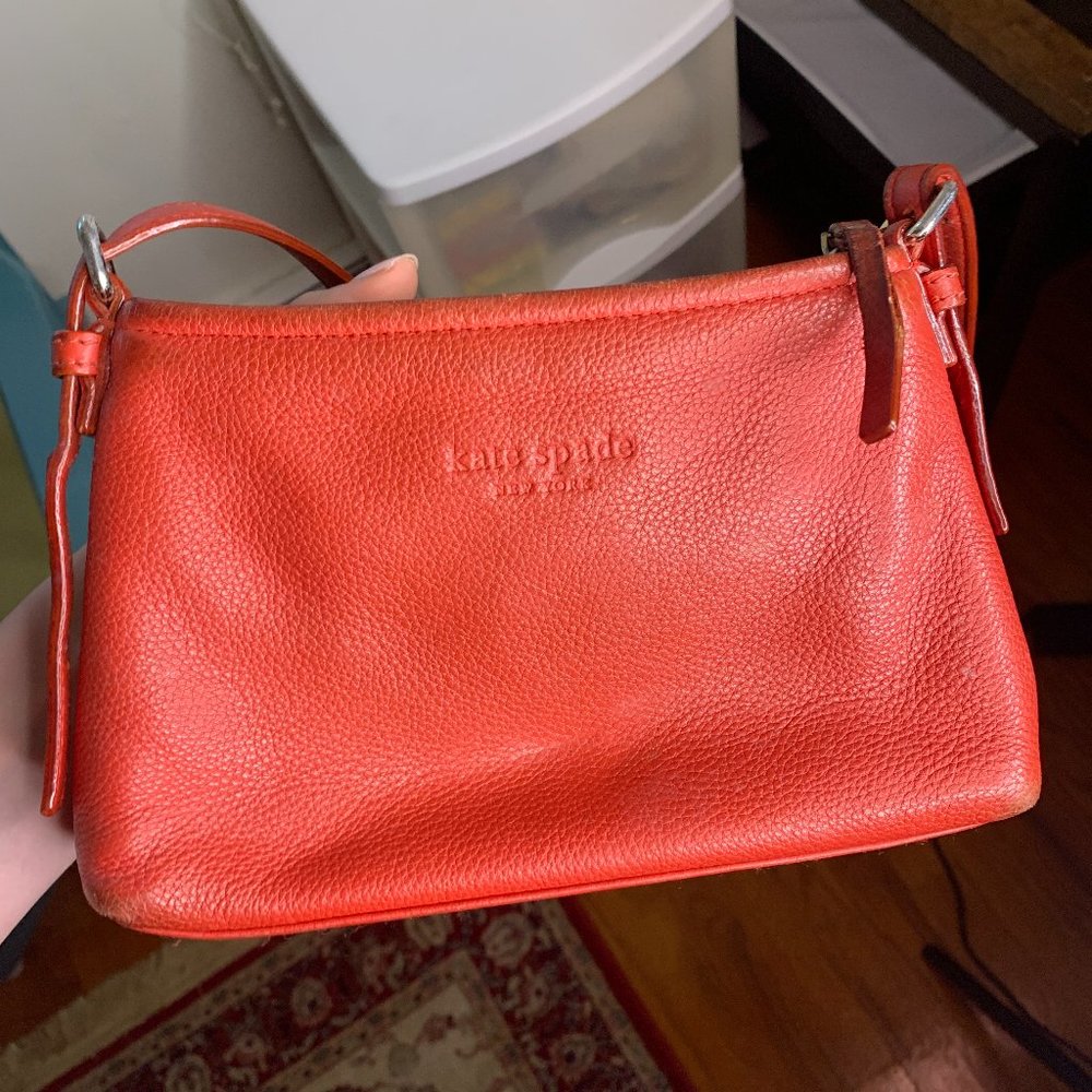 Small Red Leather Kate Spade Adjustable Crossbody Bag